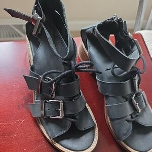 Free People Black Leather Sandals with Buckles